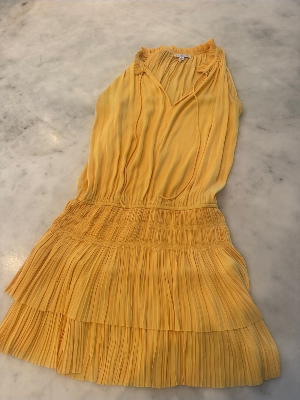Current Air Yellow Pleated Tiered Mini Dress